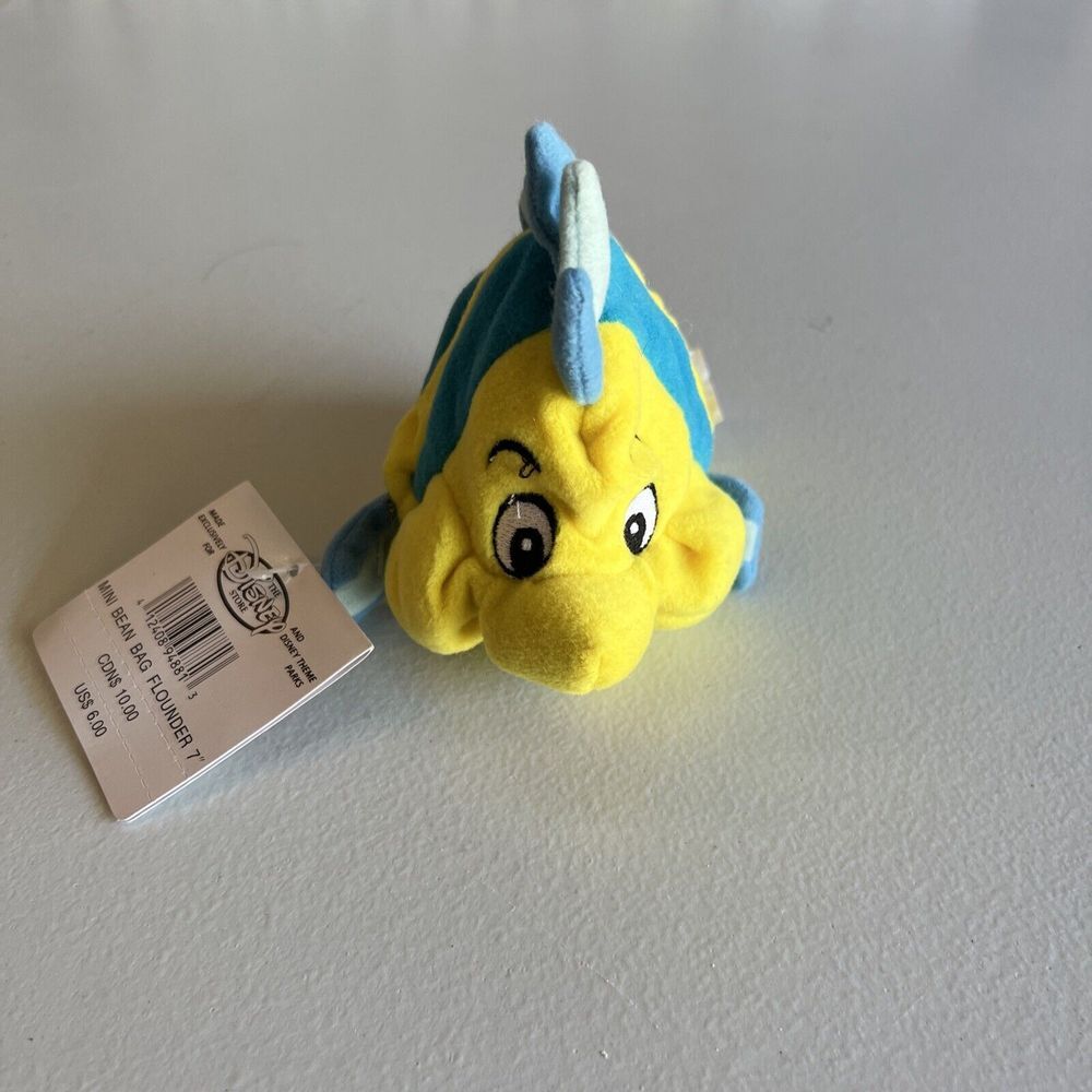 Disney Store The Little Mermaid 7" Bean Bag Flounder Plush Stuffed‎ Animal Toy